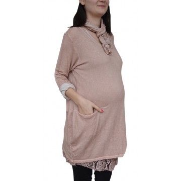 Рокля за бременни в пепелно розово с шал